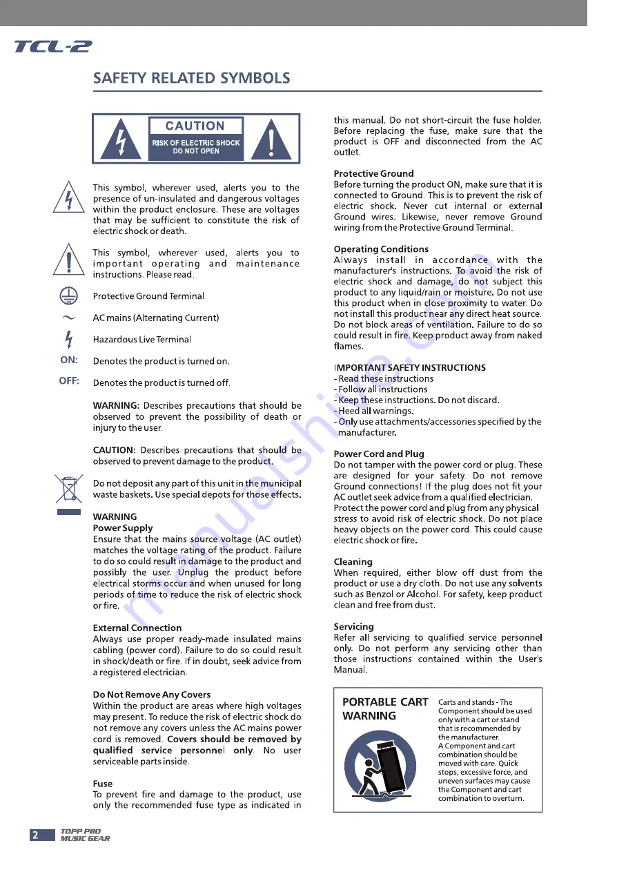 Topp Music Gear TCL Series User Manual Download Page 2