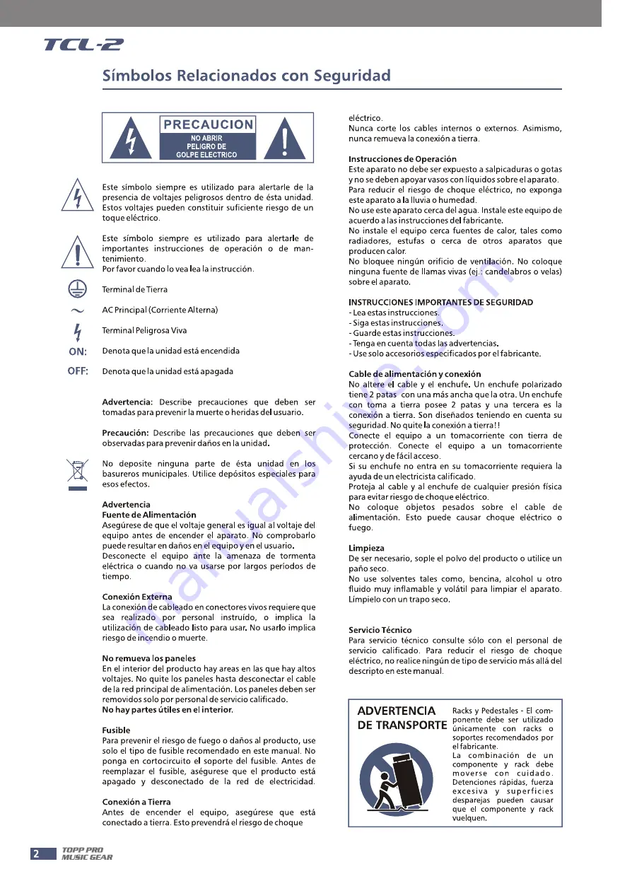 Topp Music Gear TCL Series User Manual Download Page 20