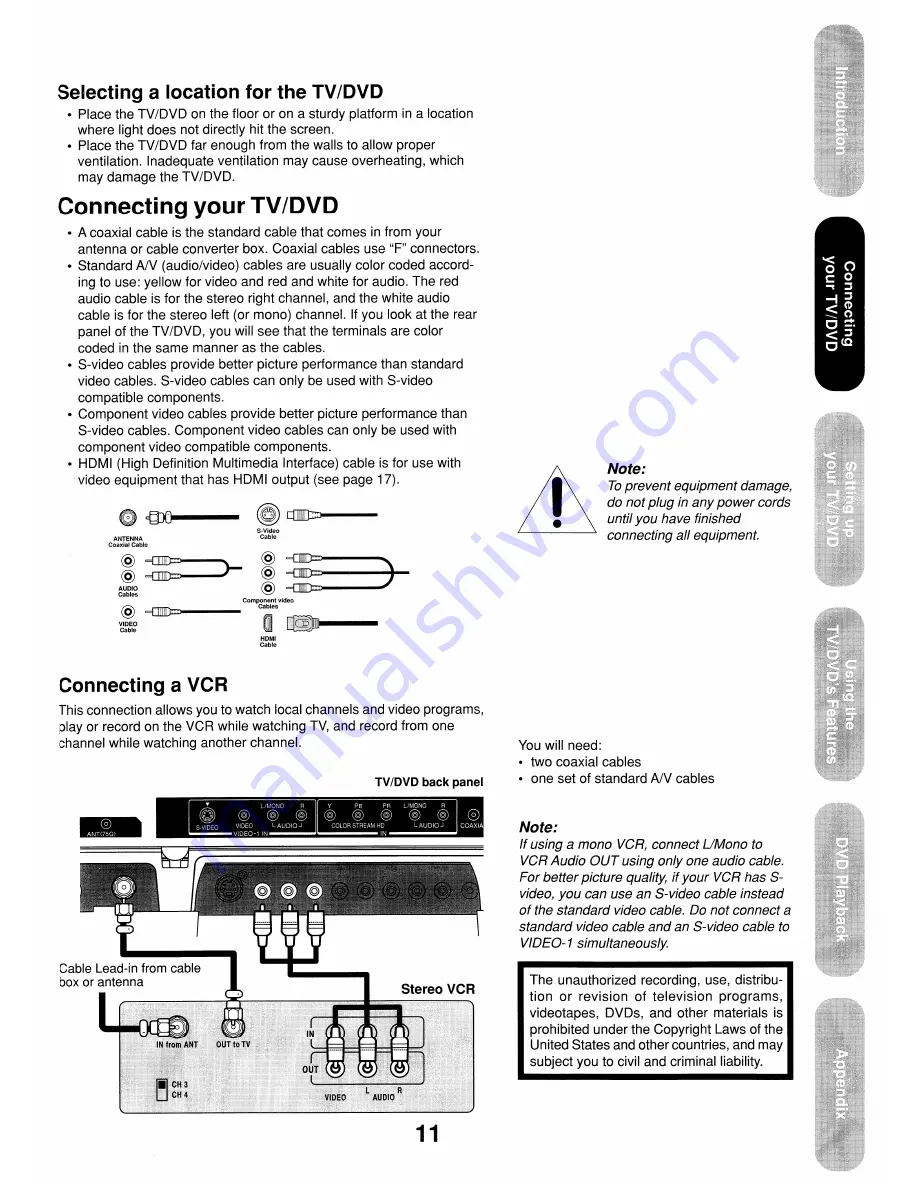 Toshiba 17HLV85 Owner'S Manual Download Page 11