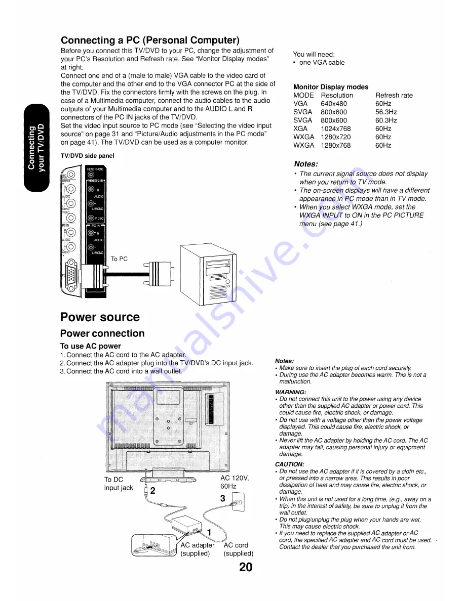 Toshiba 17HLV85 Owner'S Manual Download Page 20