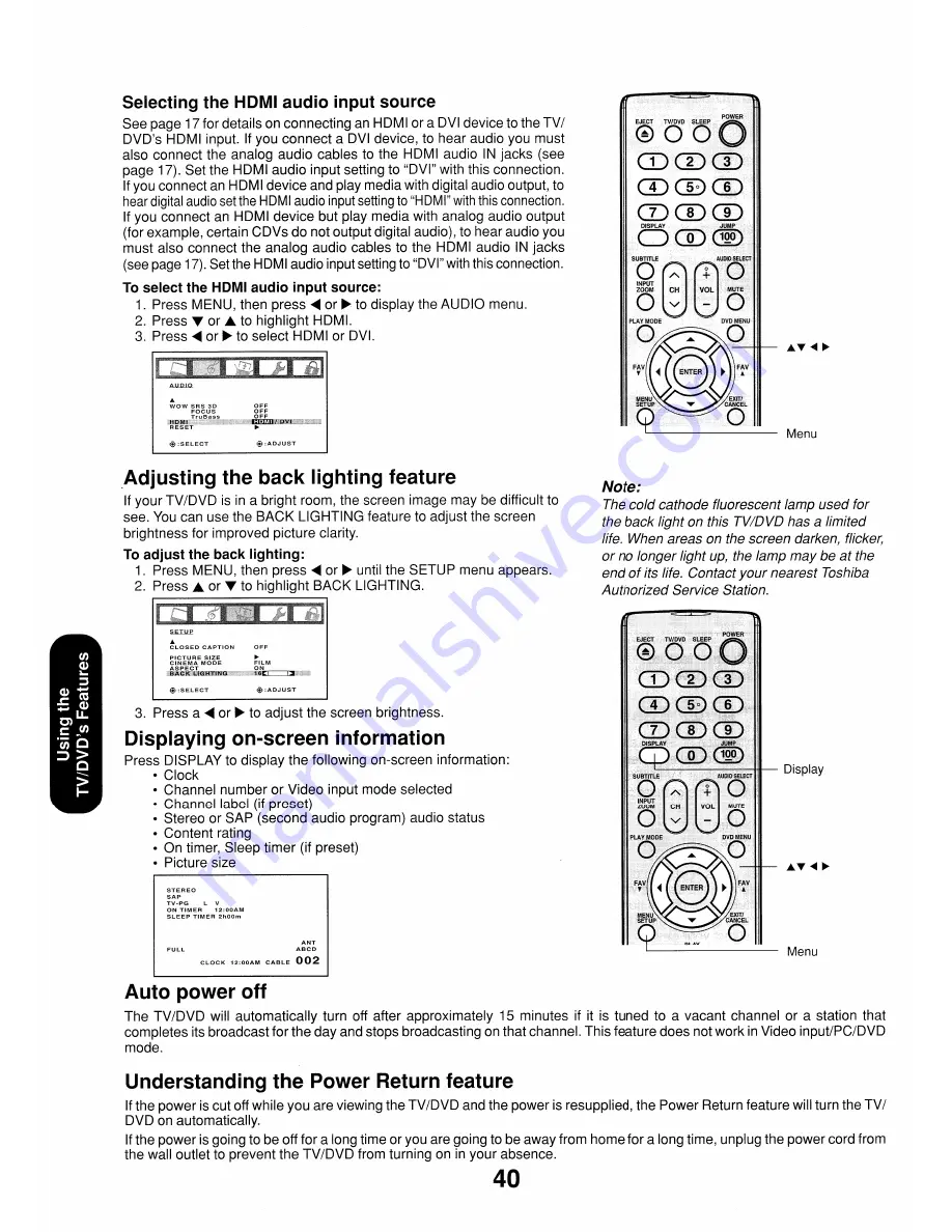 Toshiba 17HLV85 Owner'S Manual Download Page 40