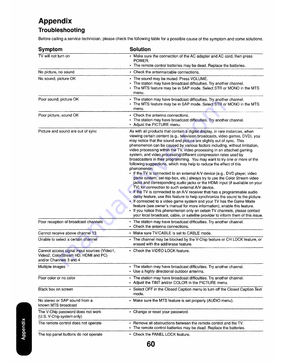 Toshiba 17HLV85 Owner'S Manual Download Page 60