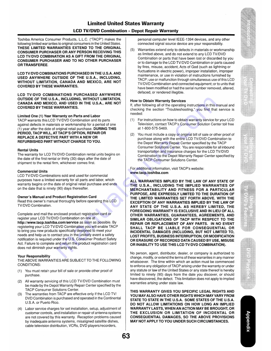 Toshiba 17HLV85 Owner'S Manual Download Page 63