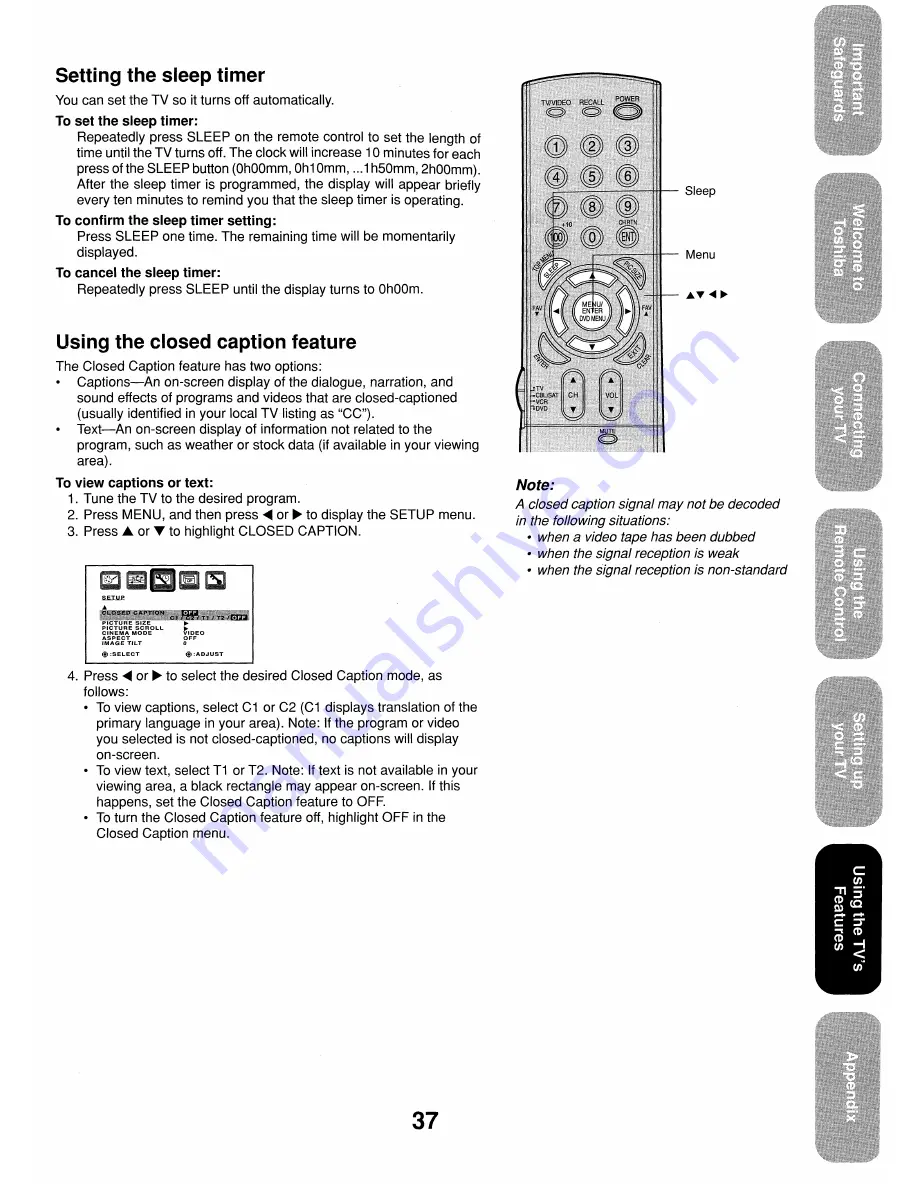 Toshiba 26HF84 Owner'S Manual Download Page 37