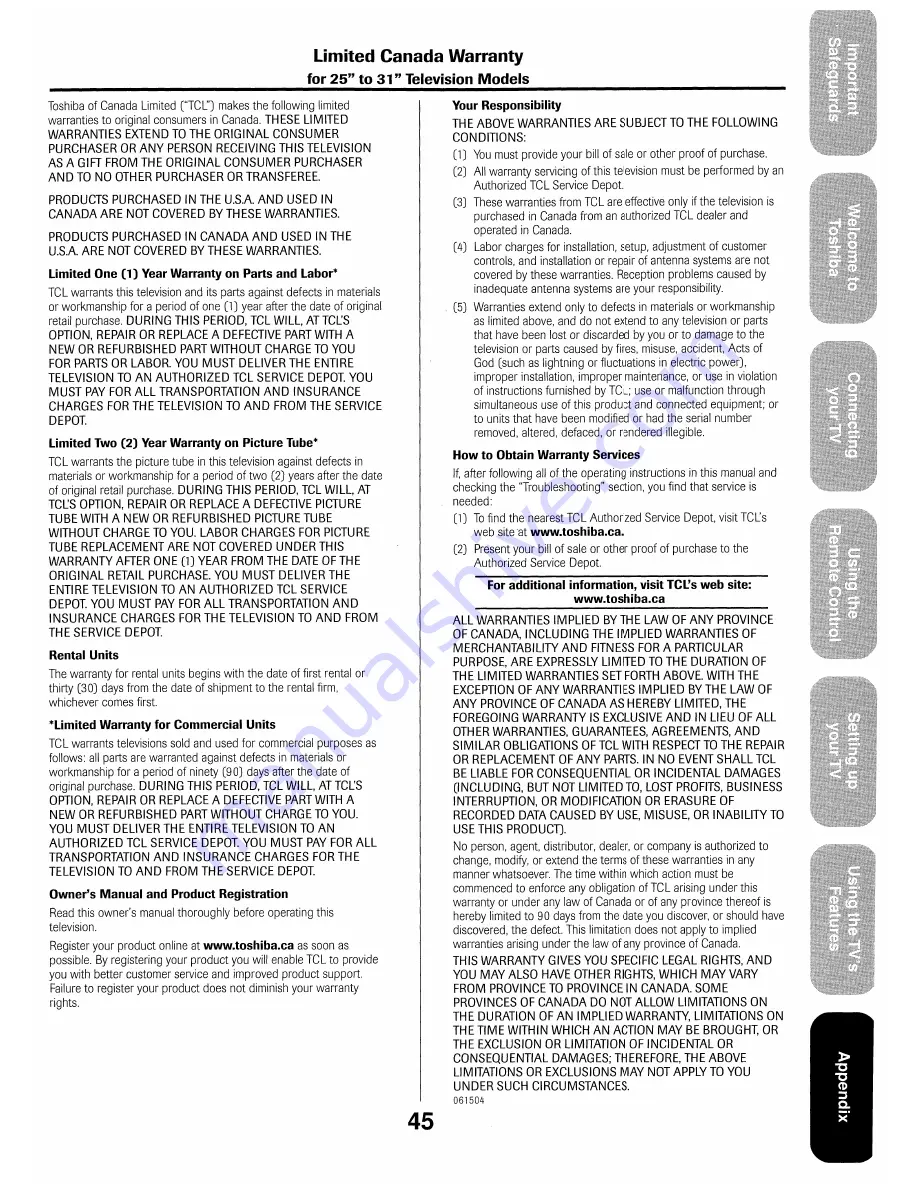 Toshiba 26HF84 Owner'S Manual Download Page 45