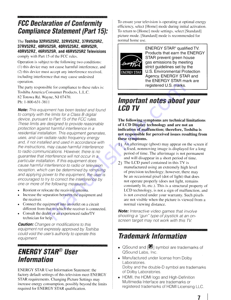 Toshiba 32RV525RZ Owner'S Manual Download Page 7