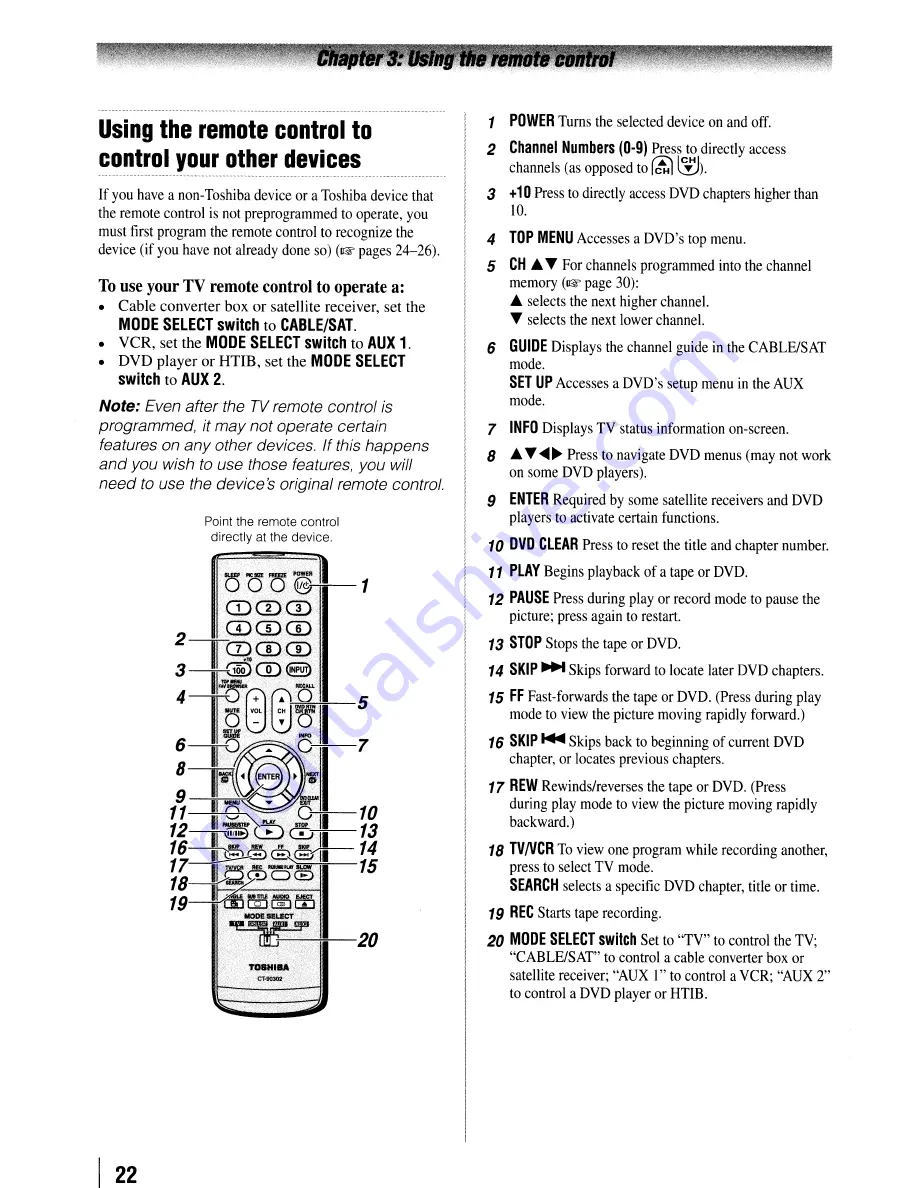 Toshiba 32RV525RZ Owner'S Manual Download Page 22