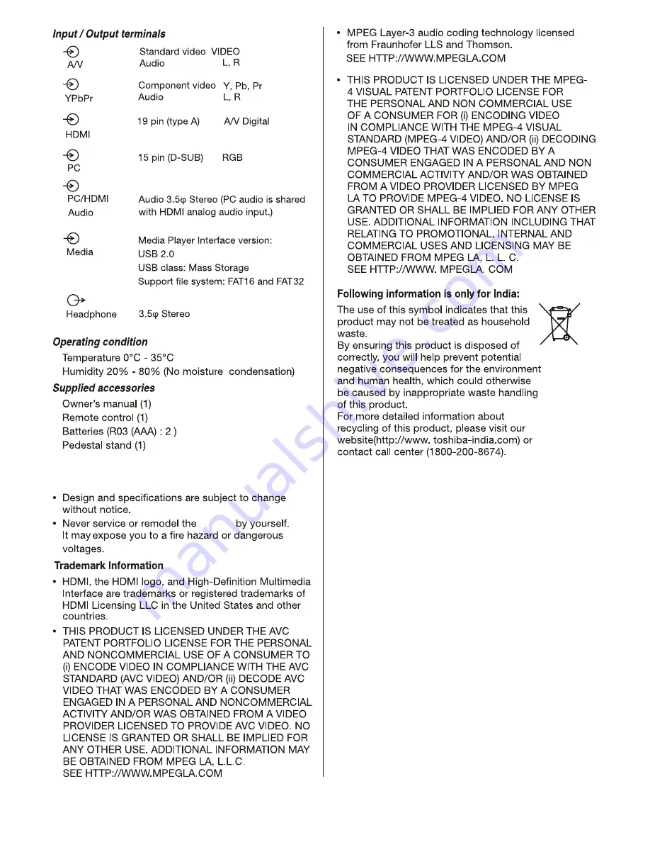 Toshiba 32S255 Series Owner'S Manual Download Page 22