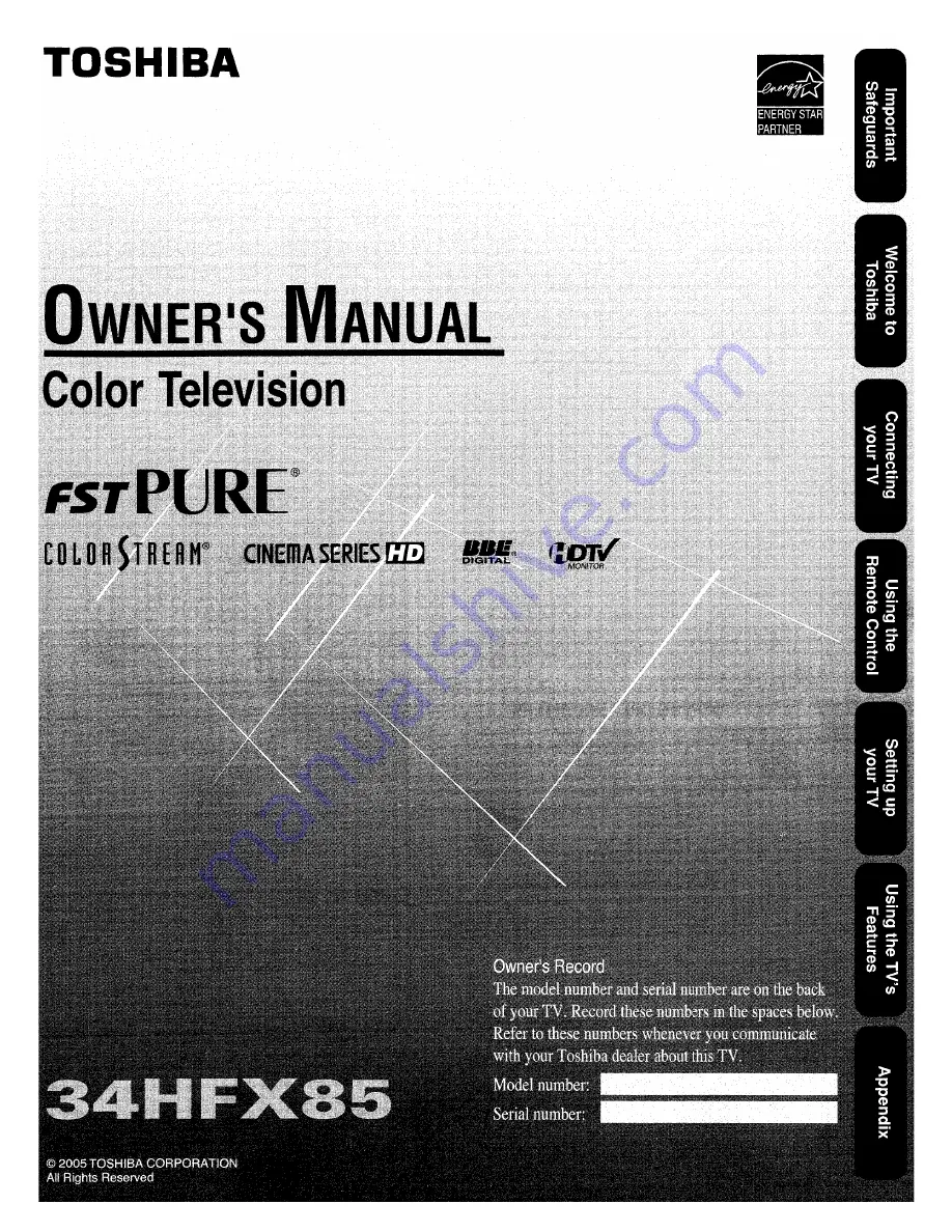 Toshiba 34HFX85 Owner'S Manual Download Page 1