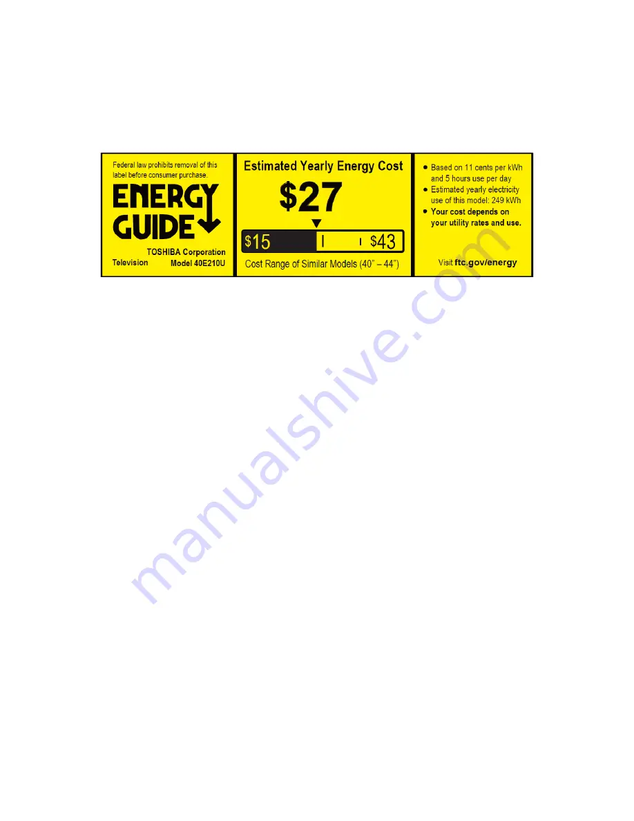 Toshiba 40E210U Energy Manual Download Page 1