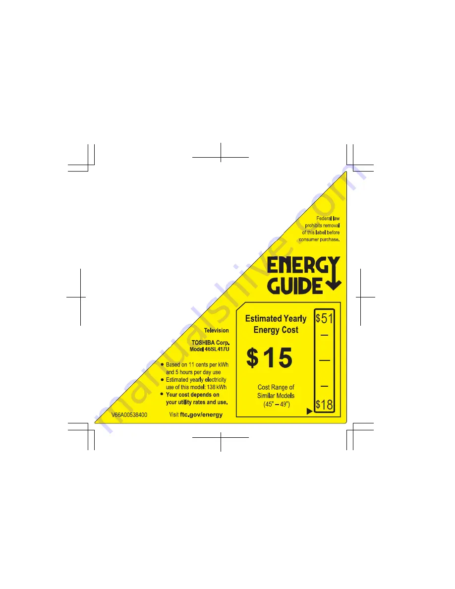 Toshiba 46SL417U Energy Manual Download Page 1