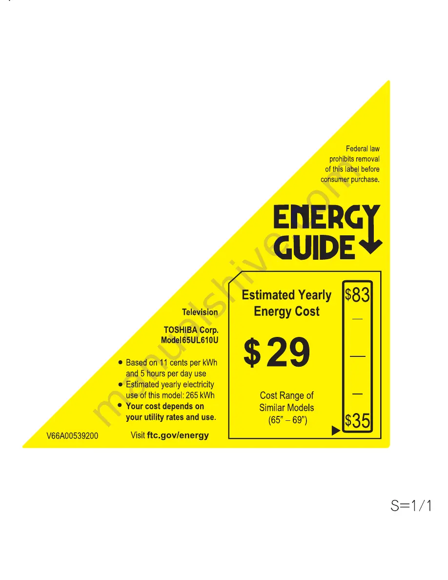 Toshiba 65UL610U Energy Manual Download Page 1