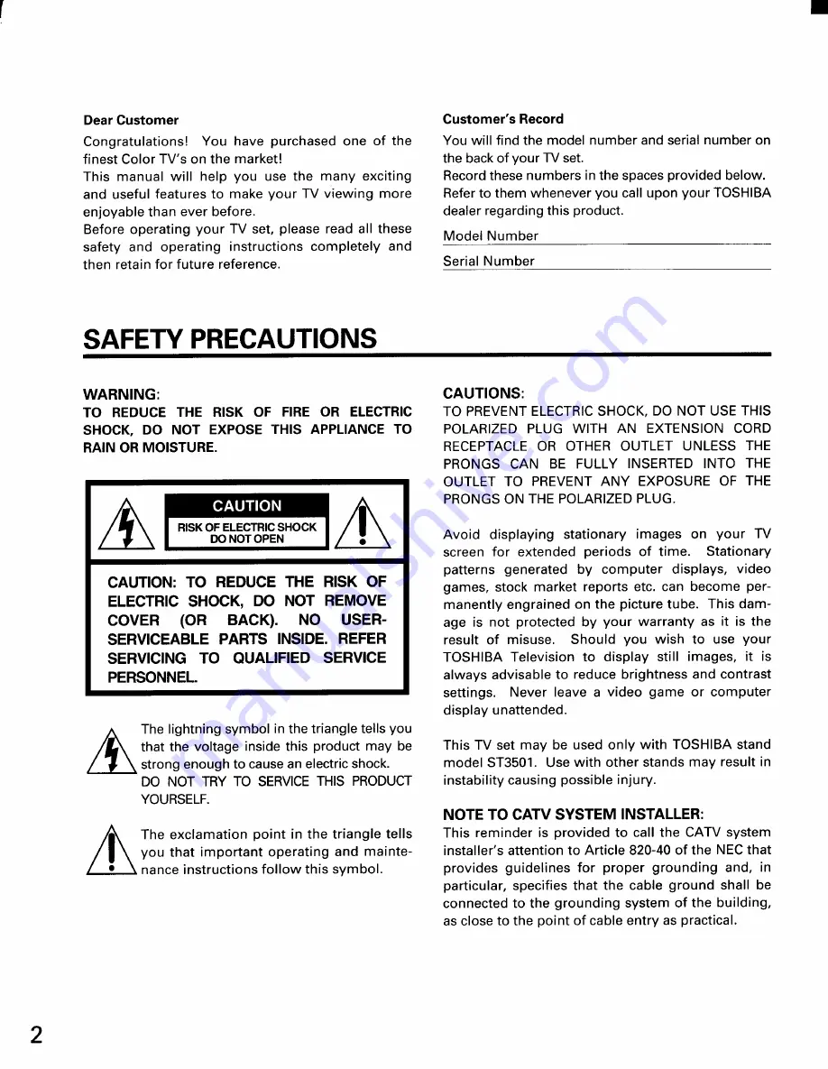 Toshiba CE35D10 Owner'S Manual Download Page 2