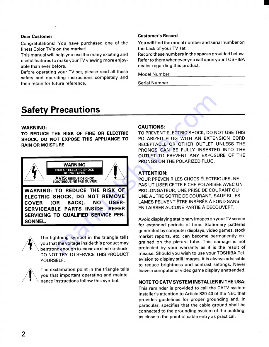 Toshiba CF19F30 Owner'S Manual Download Page 2