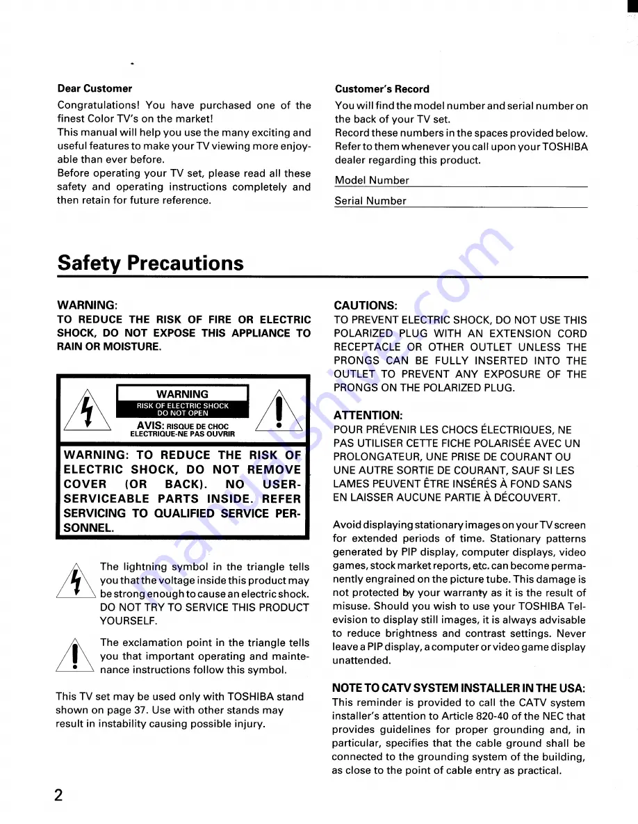 Toshiba CF32F50 Owner'S Manual Download Page 2