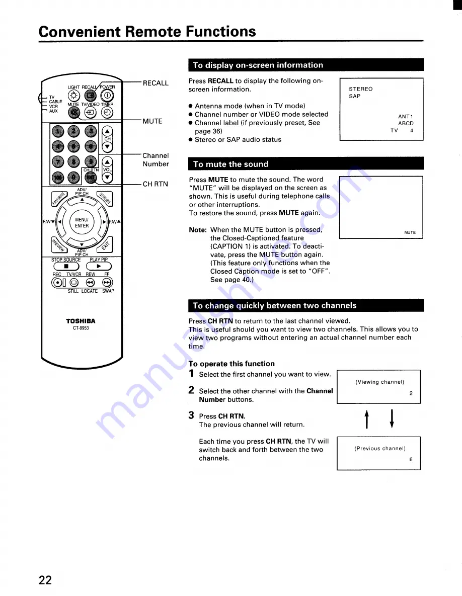 Toshiba CN32H95 Owner'S Manual Download Page 22