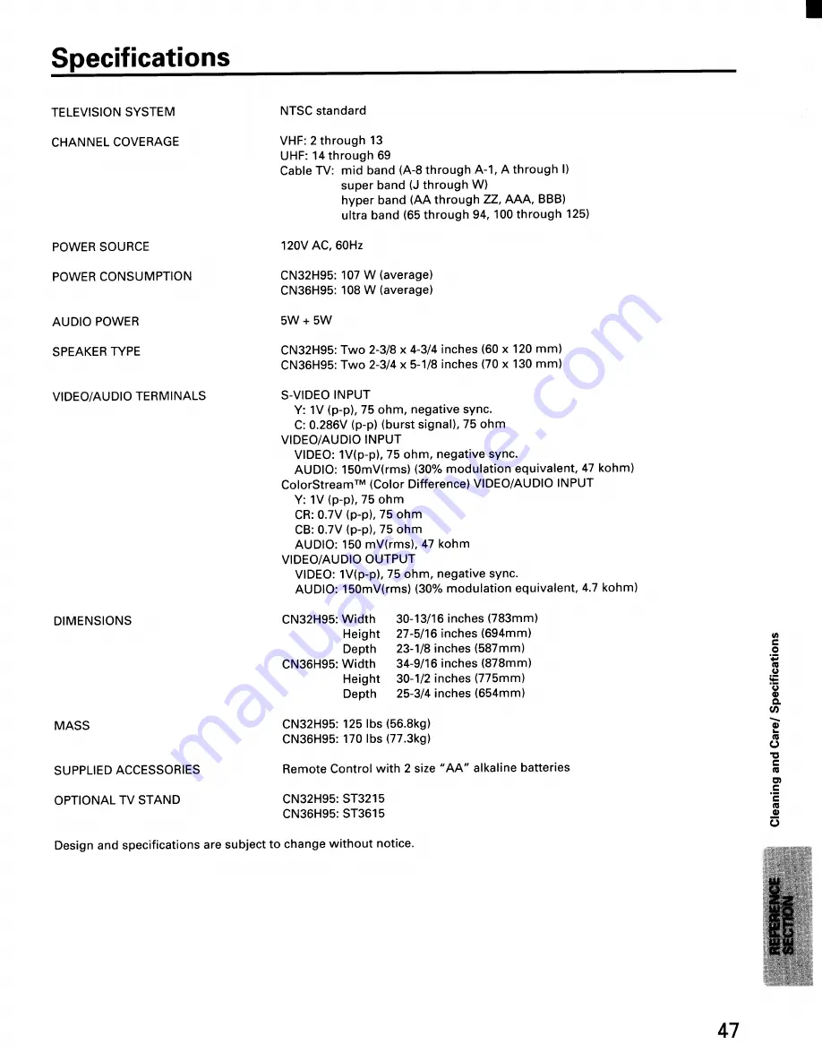 Toshiba CN32H95 Скачать руководство пользователя страница 47