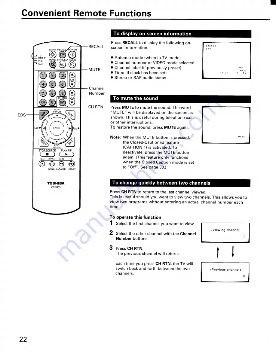 Toshiba ColorStream CN36G97 Скачать руководство пользователя страница 22