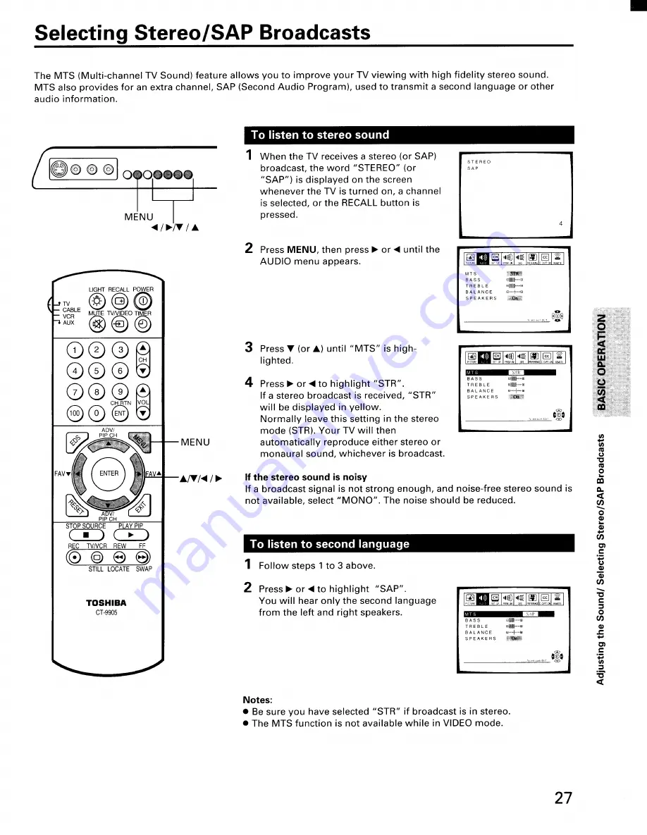 Toshiba ColorStream CN36G97 Owner'S Manual Download Page 27