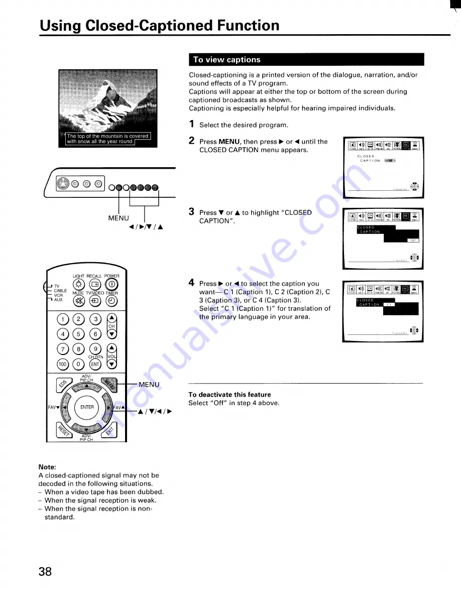 Toshiba ColorStream CN36G97 Owner'S Manual Download Page 38