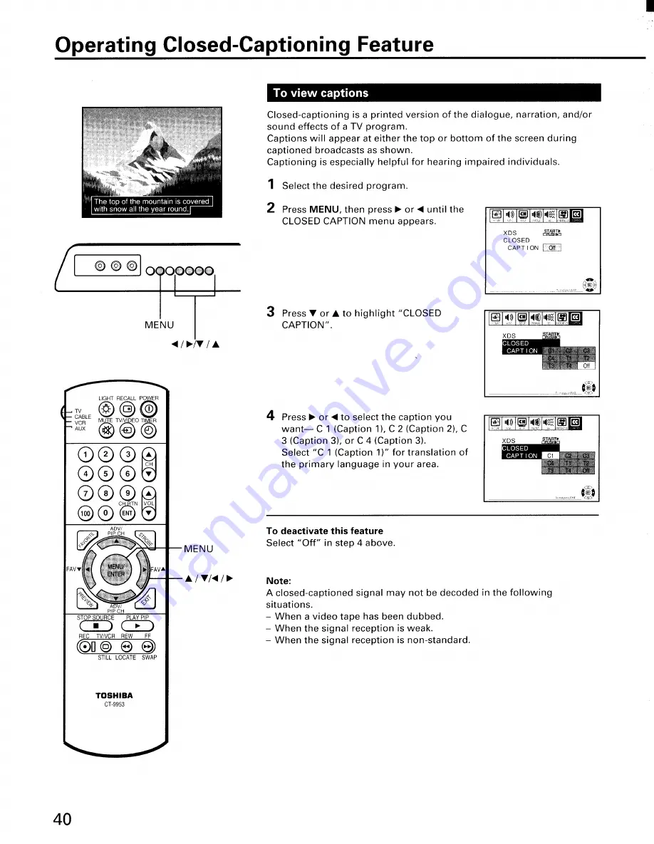 Toshiba ColorStream CN36H97 Скачать руководство пользователя страница 40