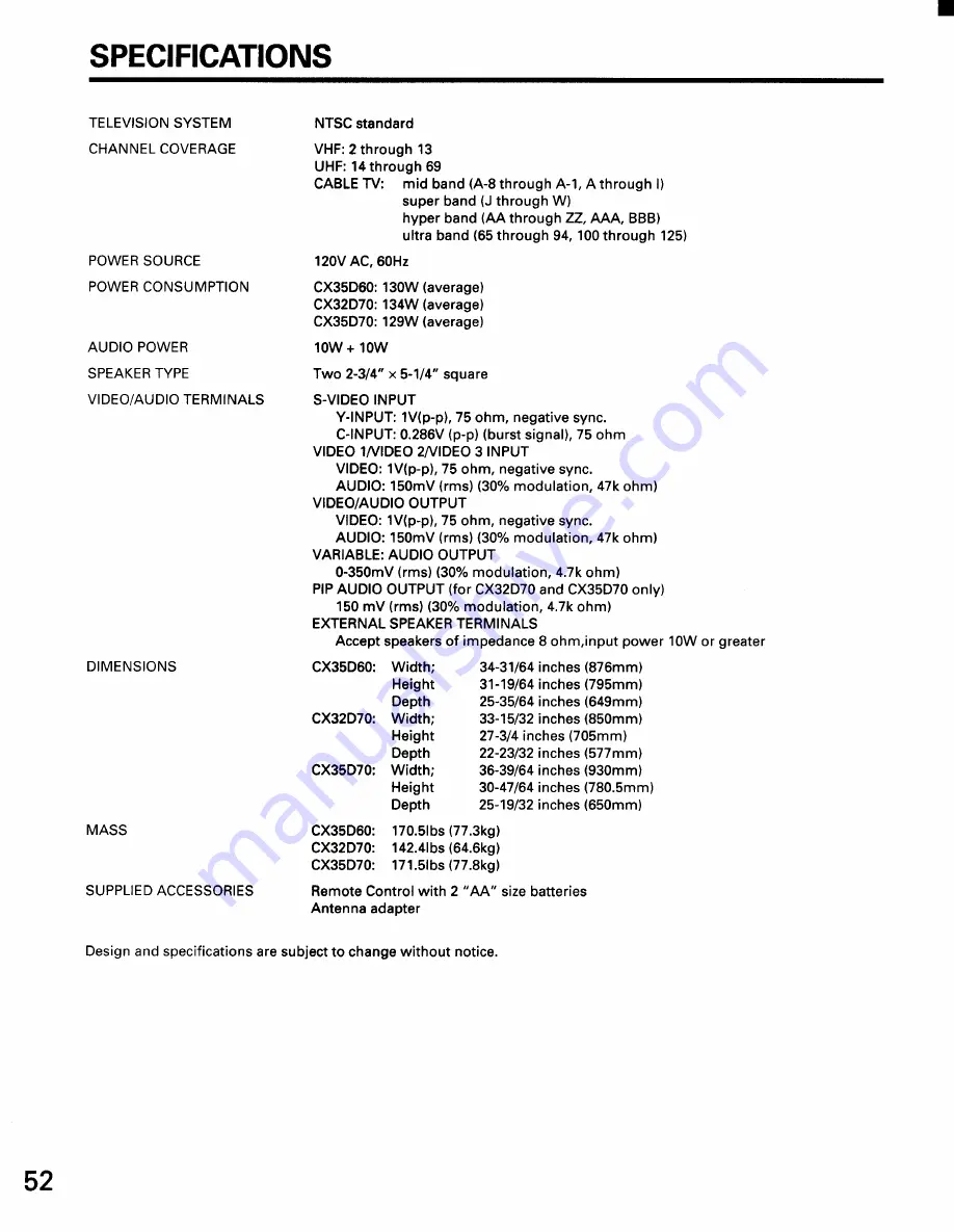 Toshiba CX32D70 Скачать руководство пользователя страница 50