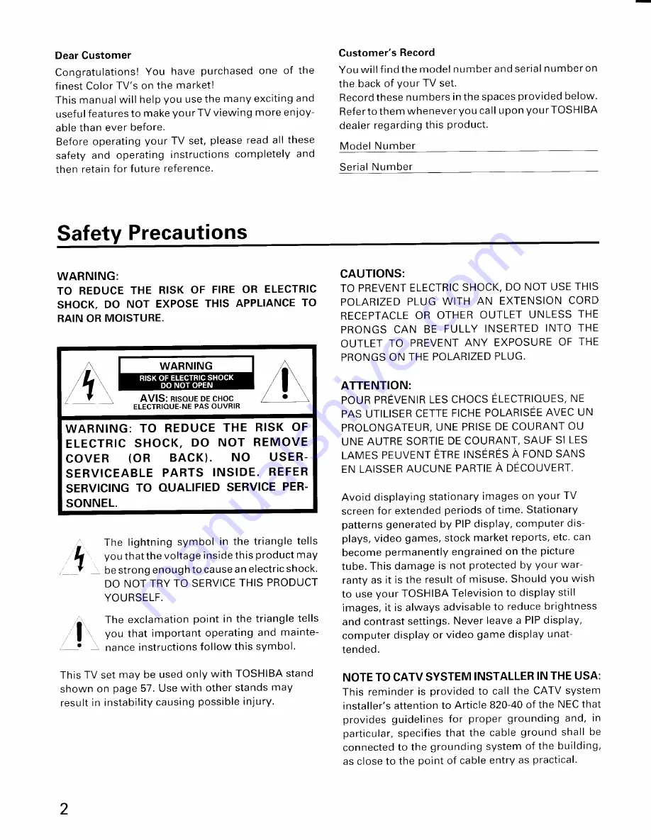 Toshiba CX36H64 Owner'S Manual Download Page 2