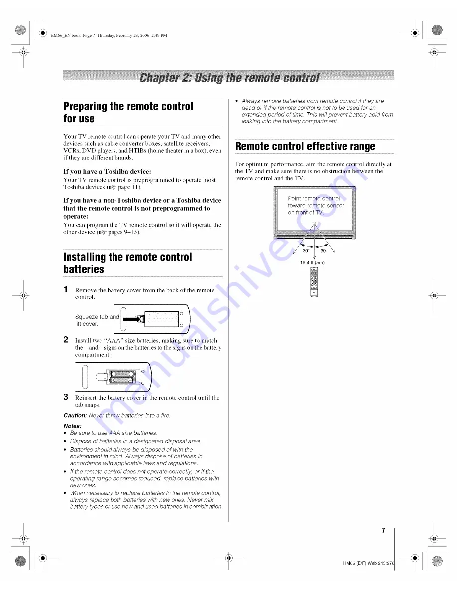 Toshiba DLP 50HM66 Operating Manual Download Page 7