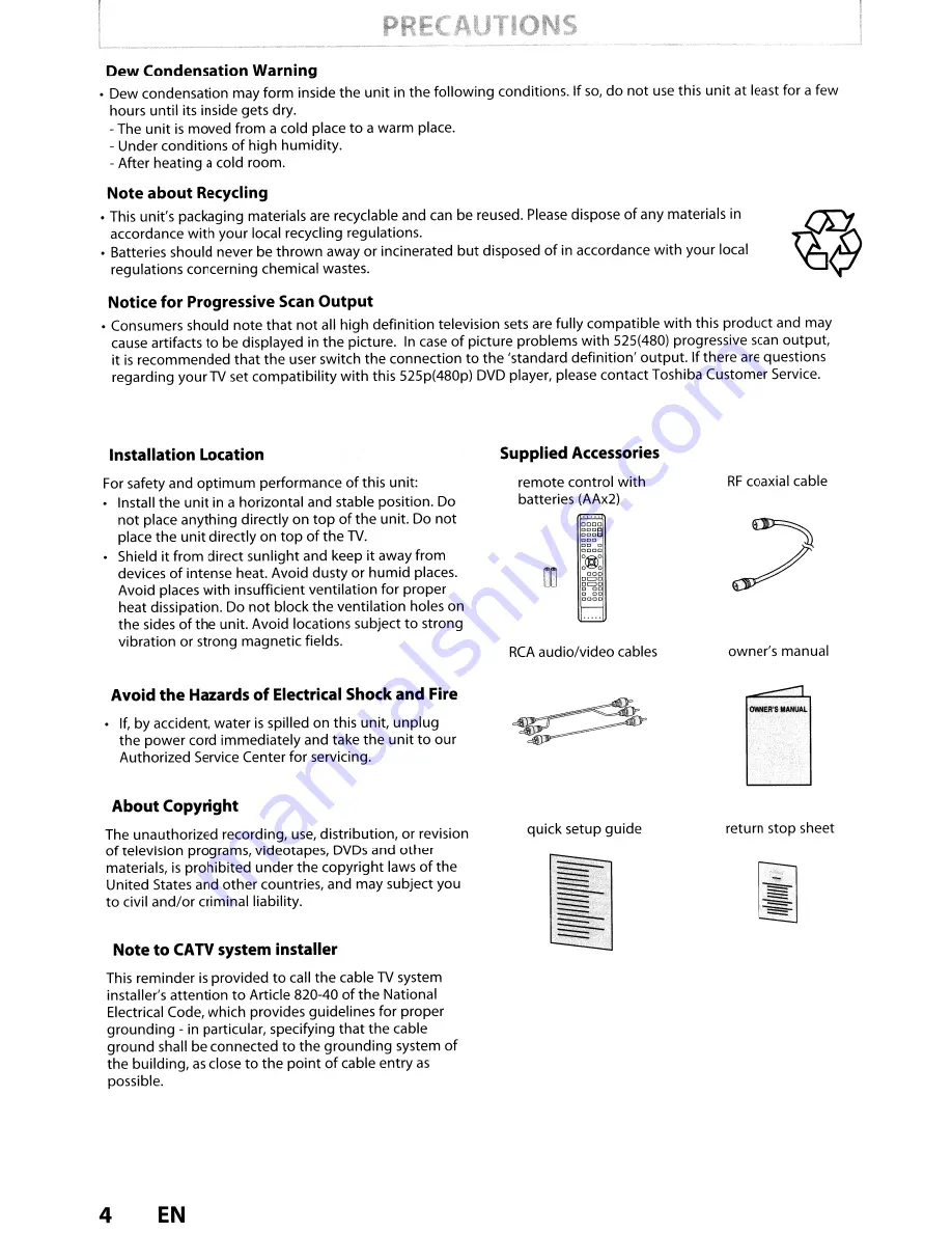 Toshiba DVR670KU Owner'S Manual Download Page 4