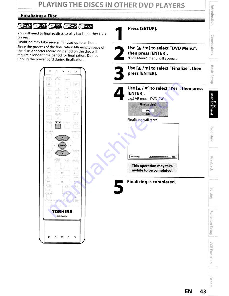 Toshiba DVR670KU Owner'S Manual Download Page 43