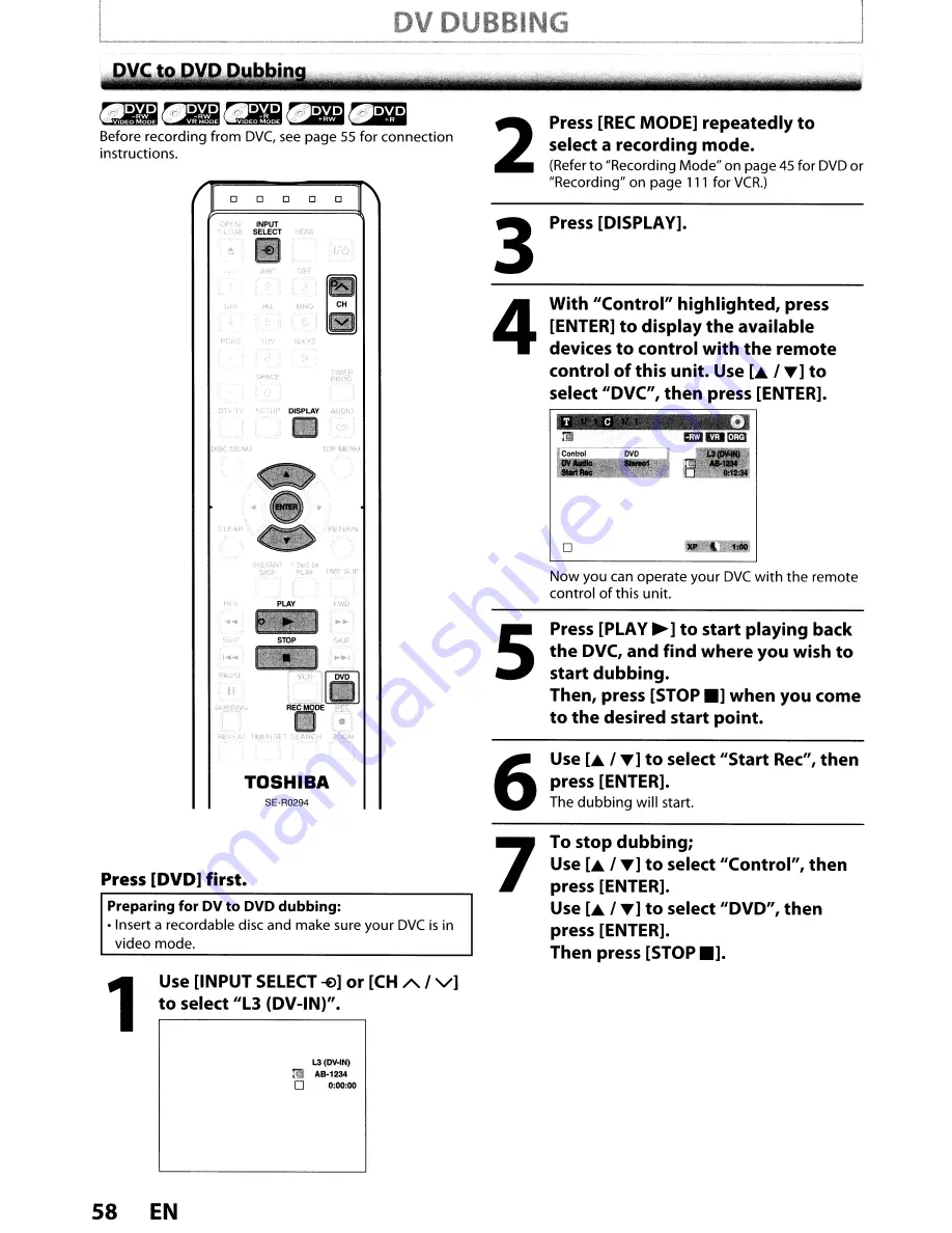 Toshiba DVR670KU Owner'S Manual Download Page 58