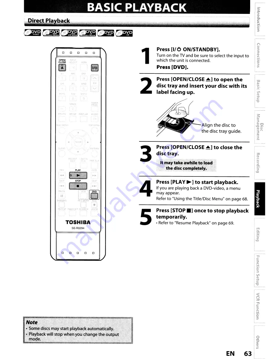 Toshiba DVR670KU Owner'S Manual Download Page 63