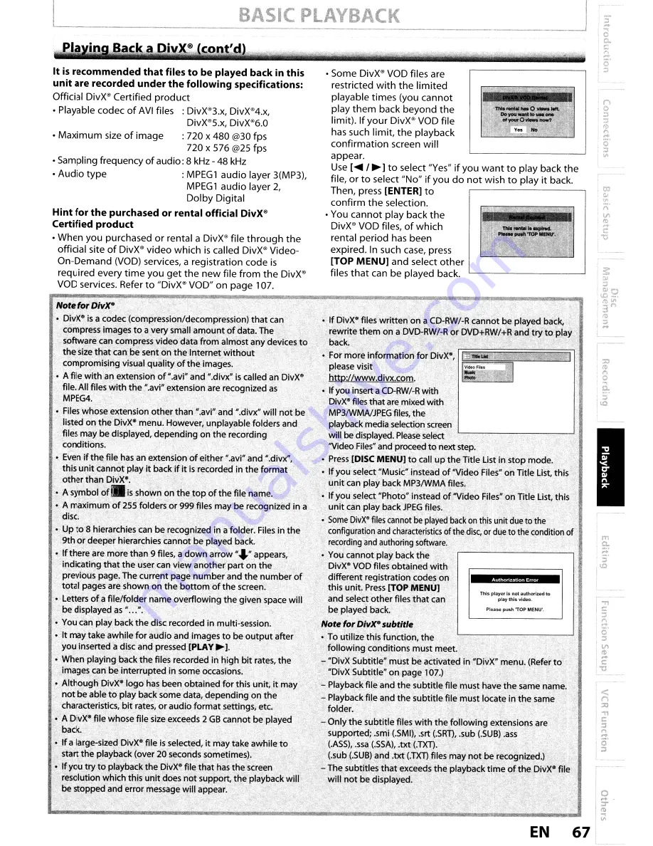 Toshiba DVR670KU Owner'S Manual Download Page 67