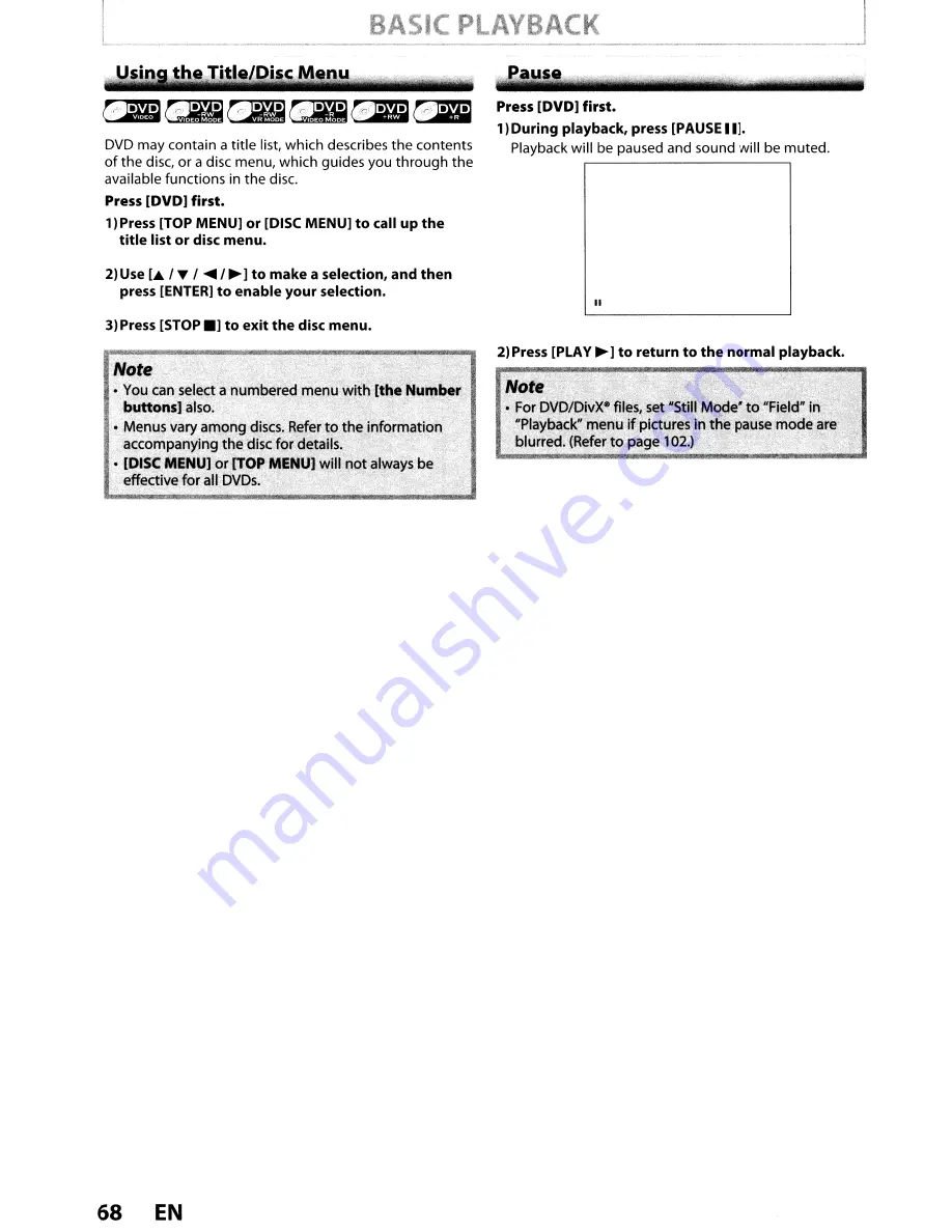 Toshiba DVR670KU Owner'S Manual Download Page 68