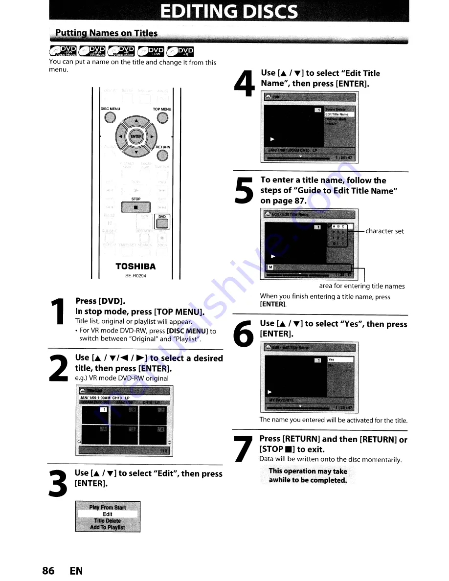 Toshiba DVR670KU Owner'S Manual Download Page 86