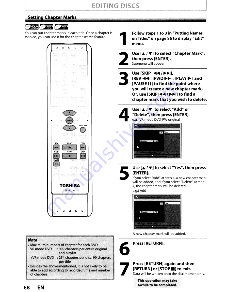 Toshiba DVR670KU Owner'S Manual Download Page 88