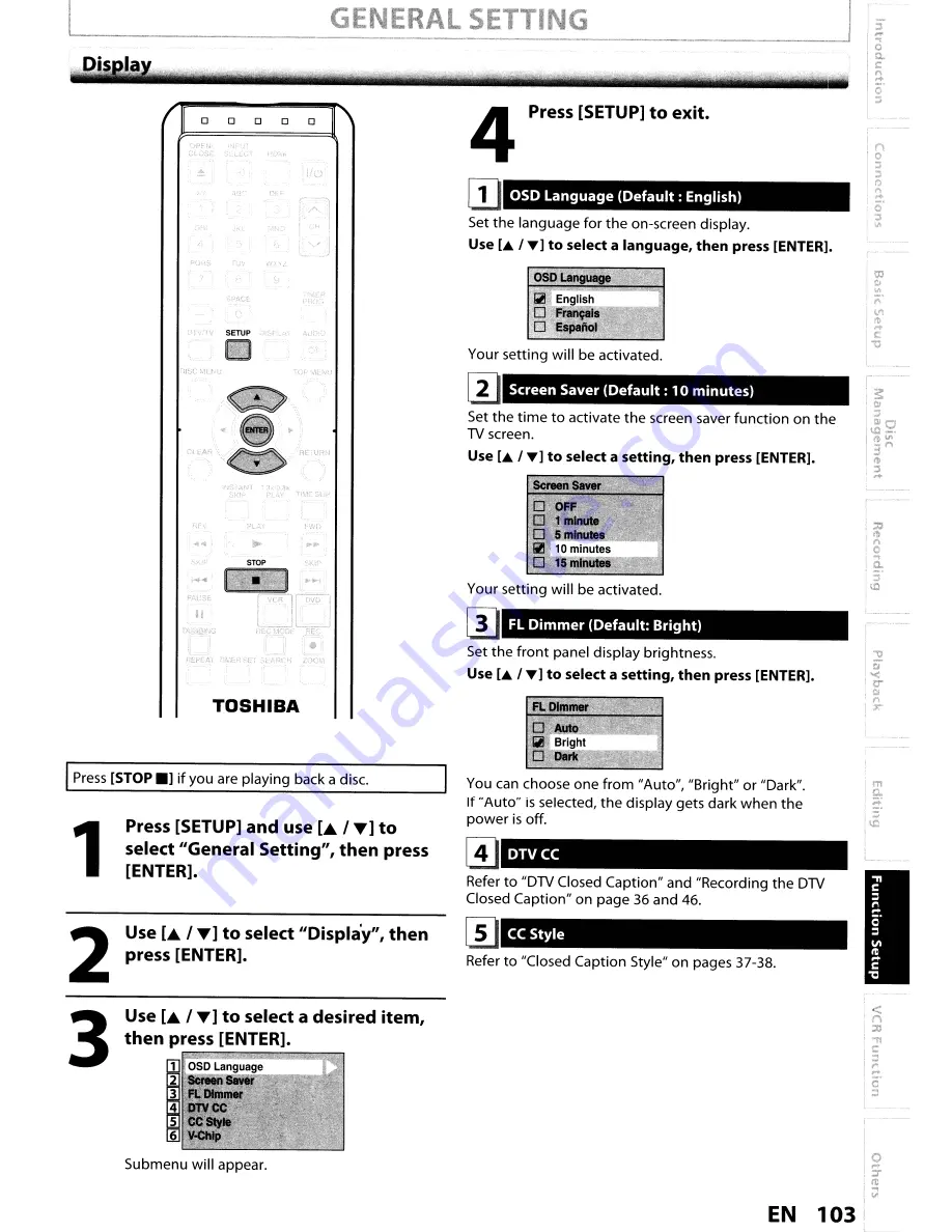 Toshiba DVR670KU Owner'S Manual Download Page 103