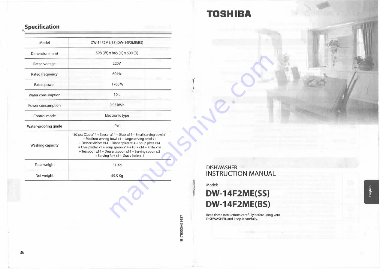 Toshiba DW-14F2MEBS Instruction Manual Download Page 36