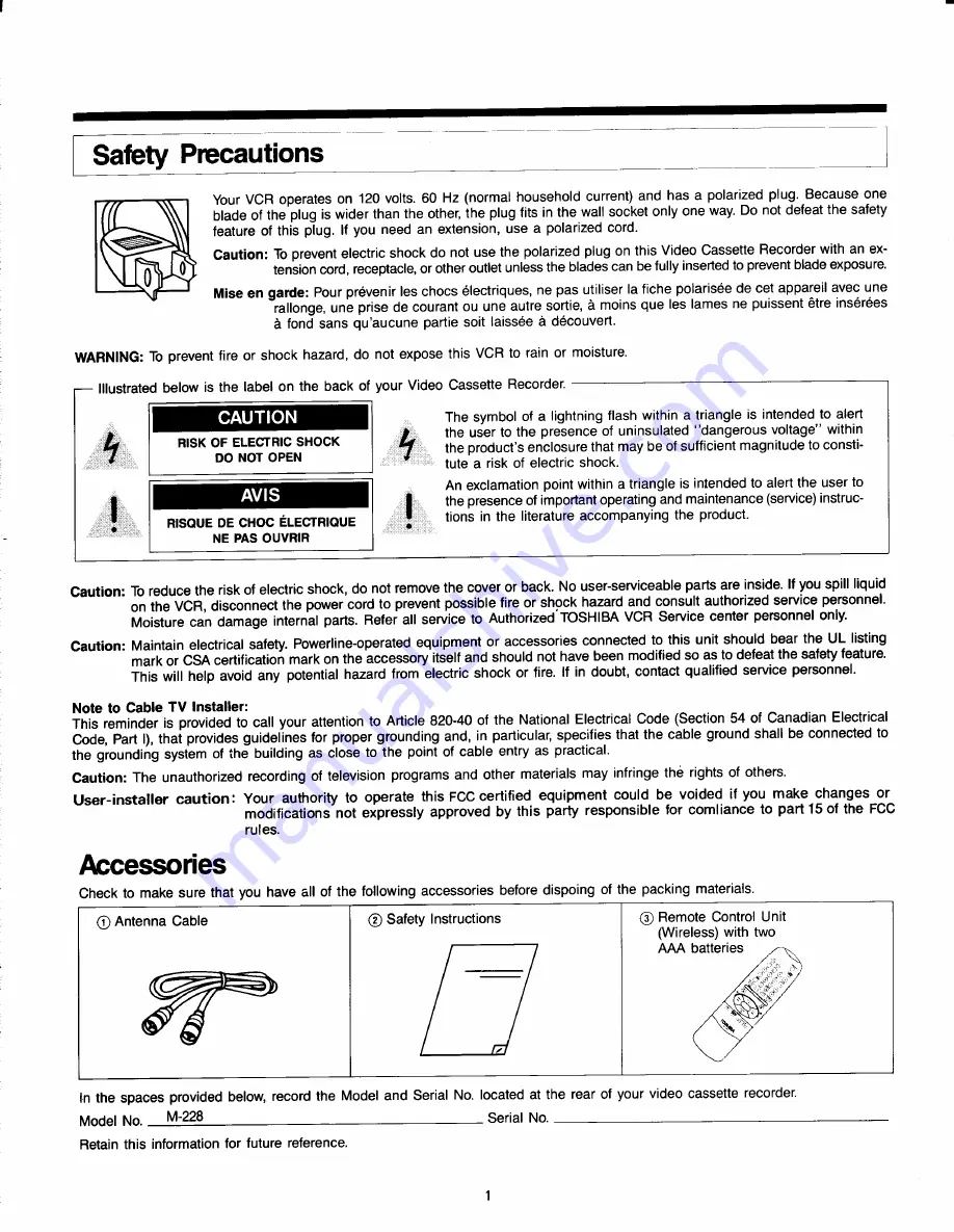 Toshiba M228 Owner'S Manual Download Page 2