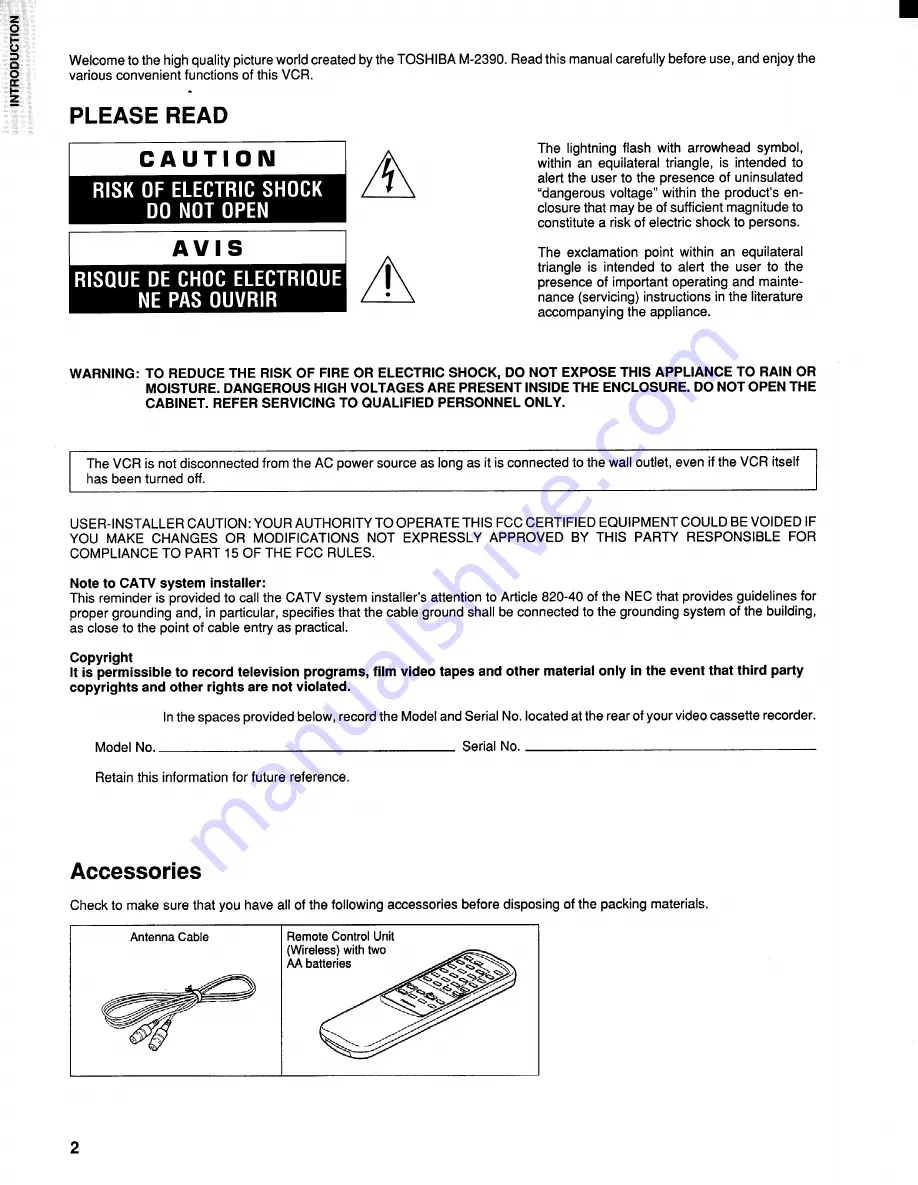 Toshiba M2390 Owner'S Manual Download Page 2