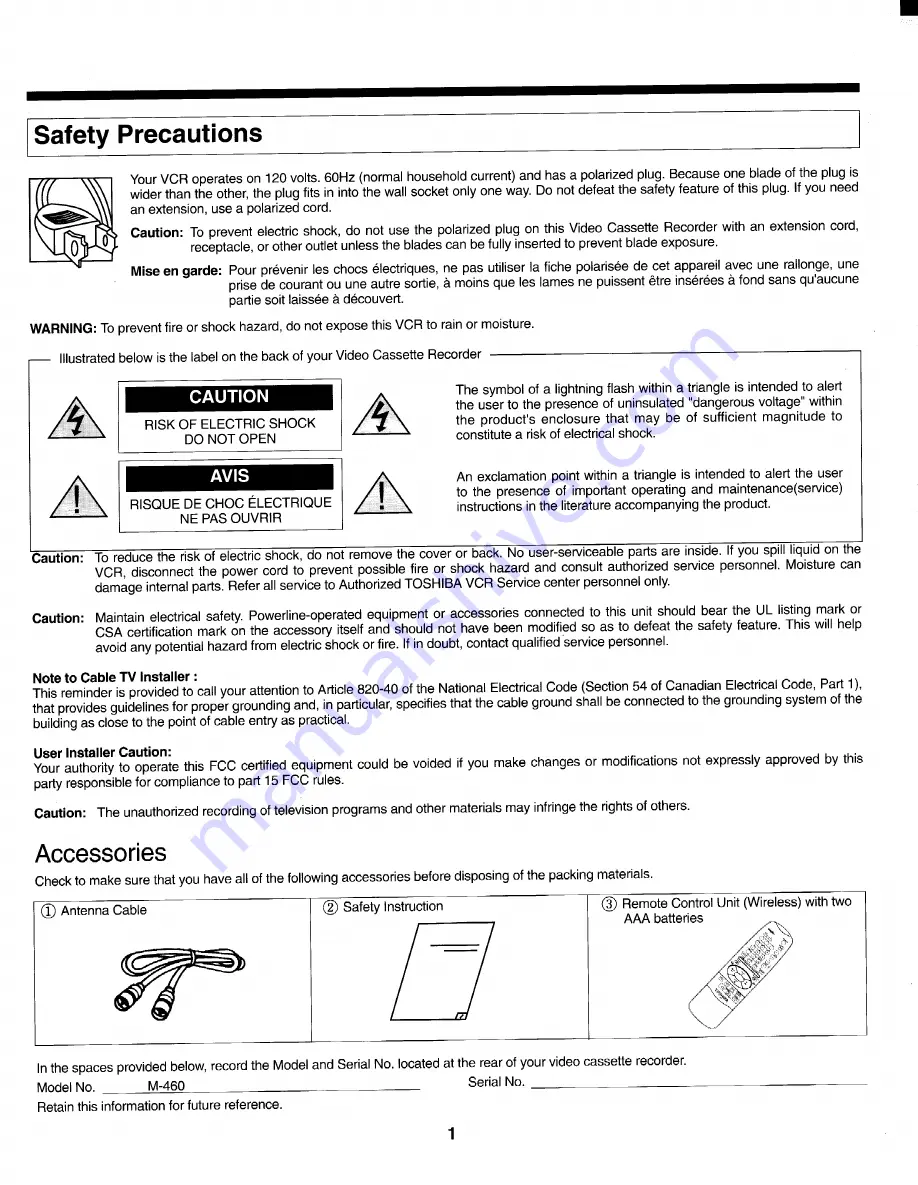 Toshiba M460 Owner'S Manual Download Page 2