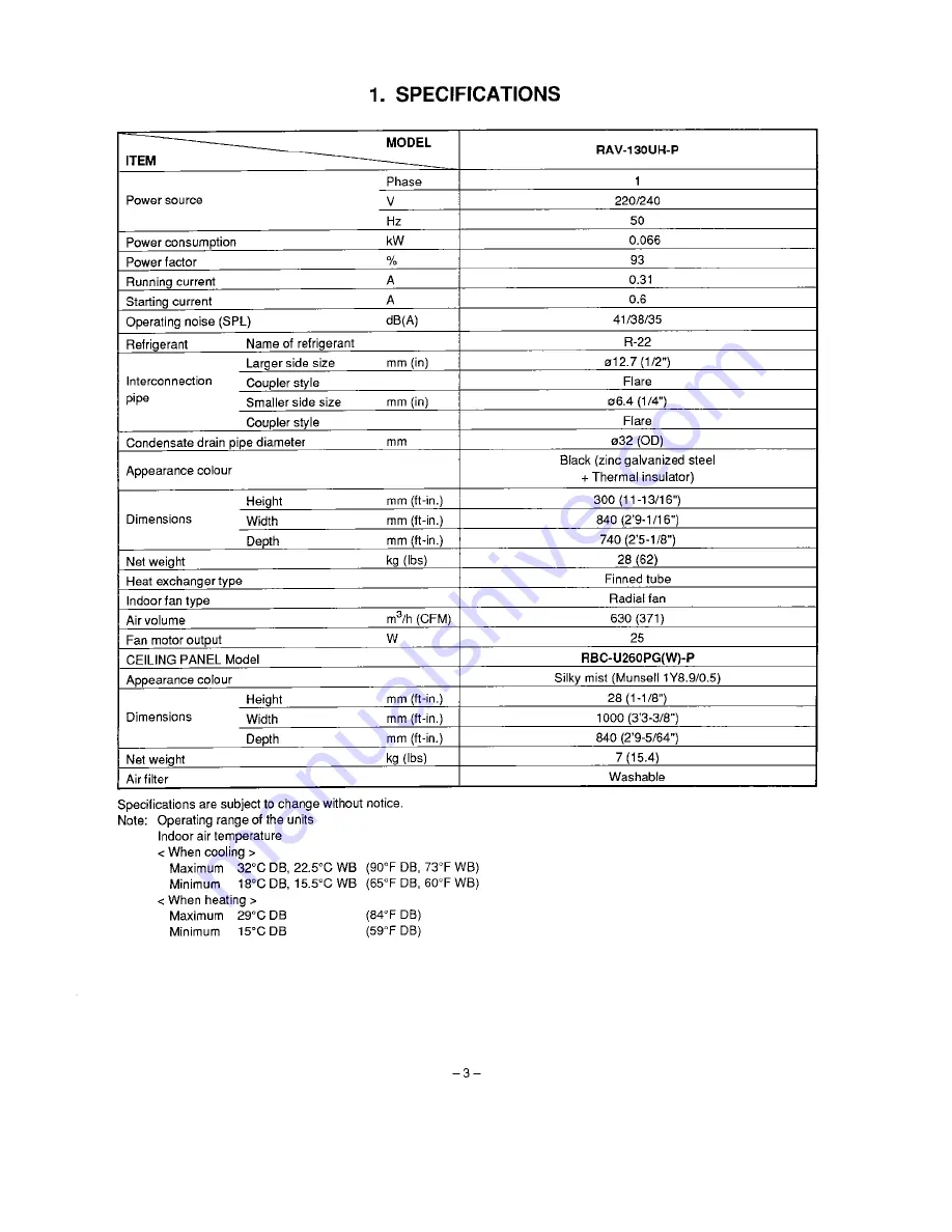 Toshiba RAV-130UH-P Скачать руководство пользователя страница 3