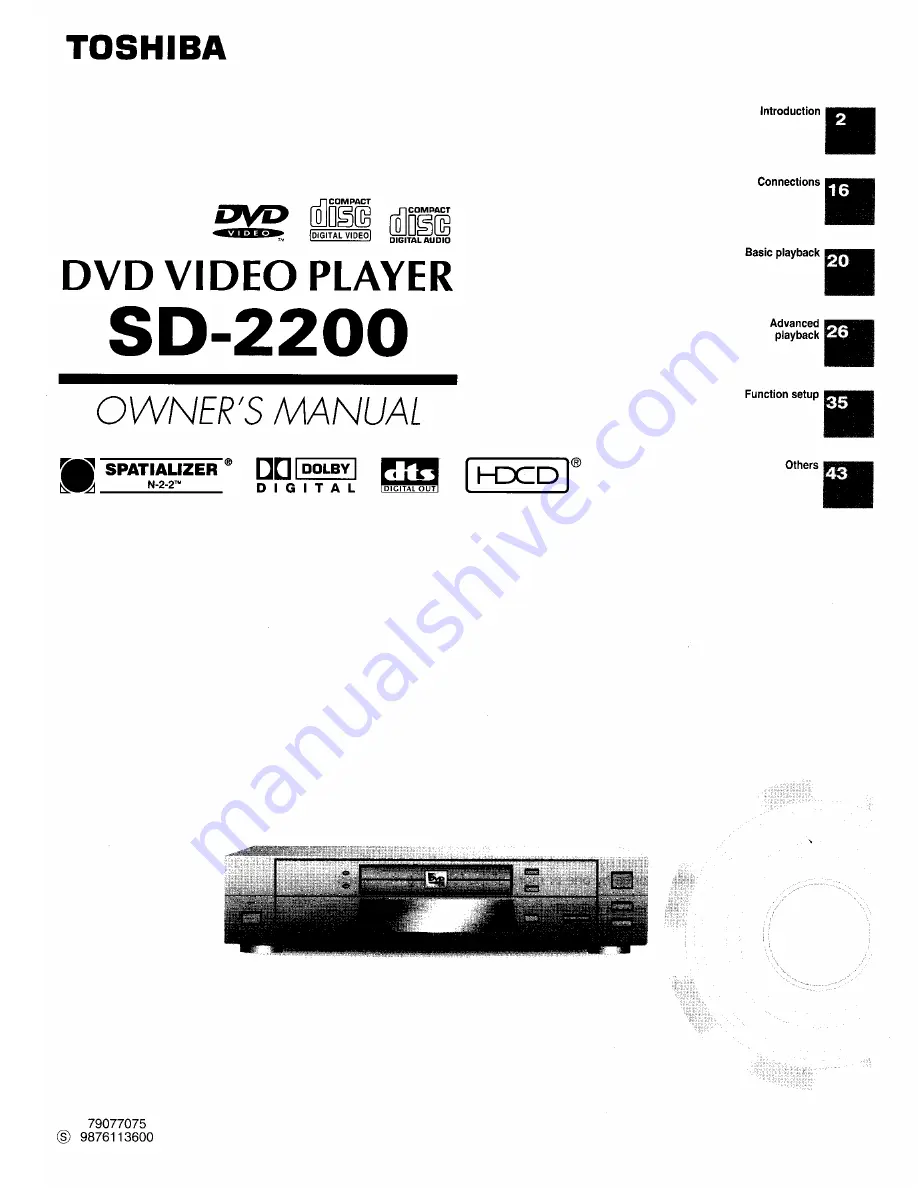 Toshiba SD-2200 Owner'S Manual Download Page 1