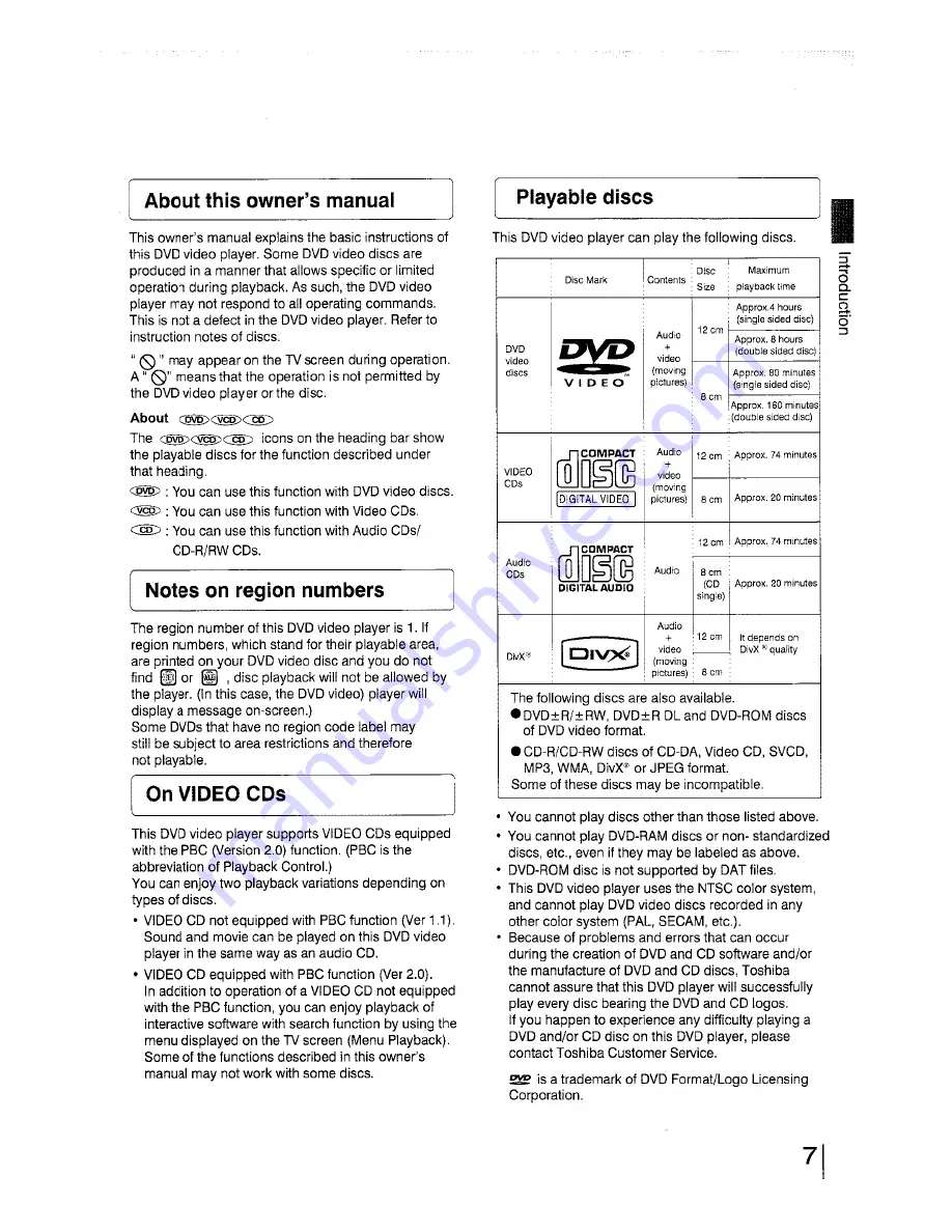 Toshiba SD-5000KC Owner'S Manual Download Page 7