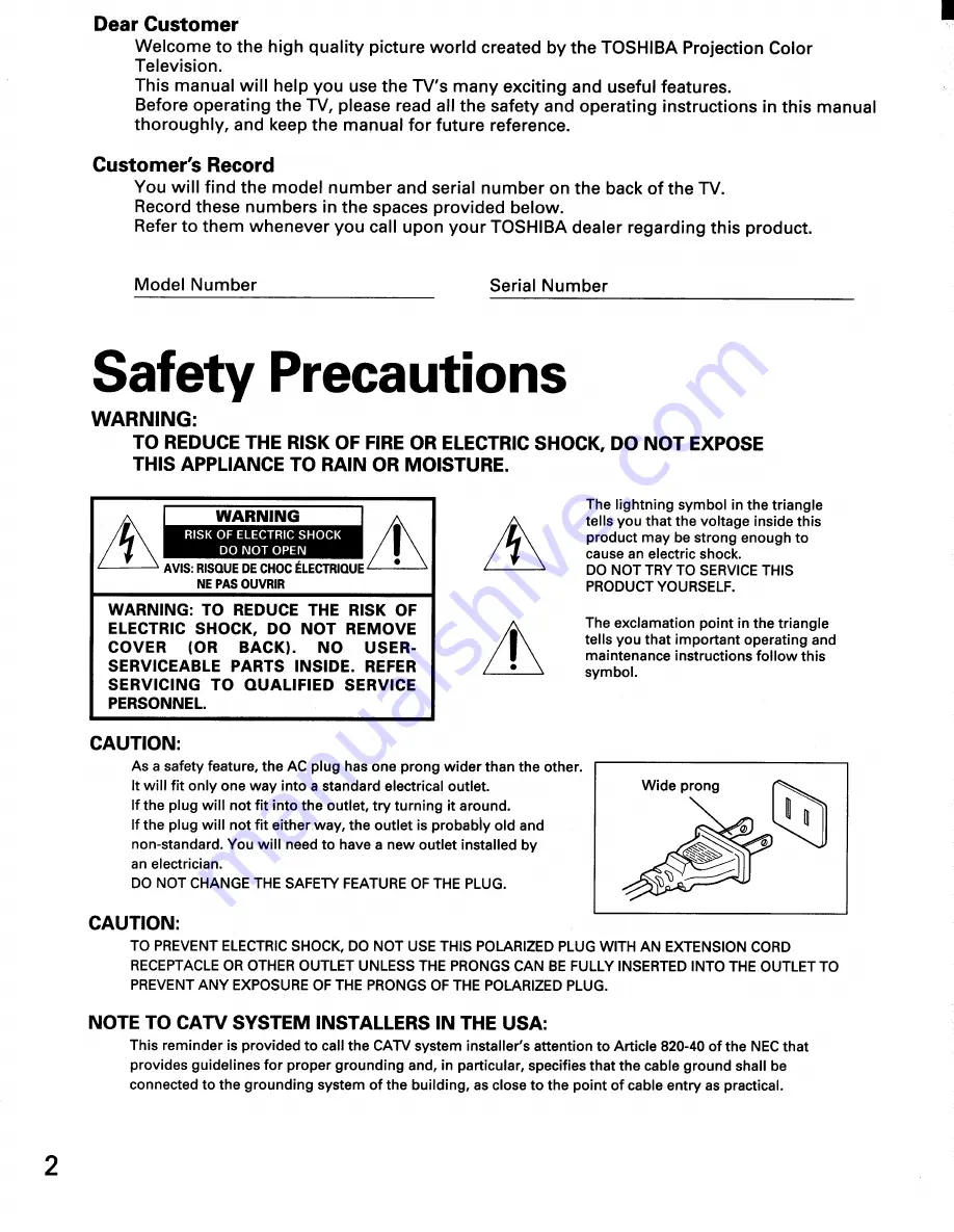 Toshiba TP50H50 Owner'S Manual Download Page 2