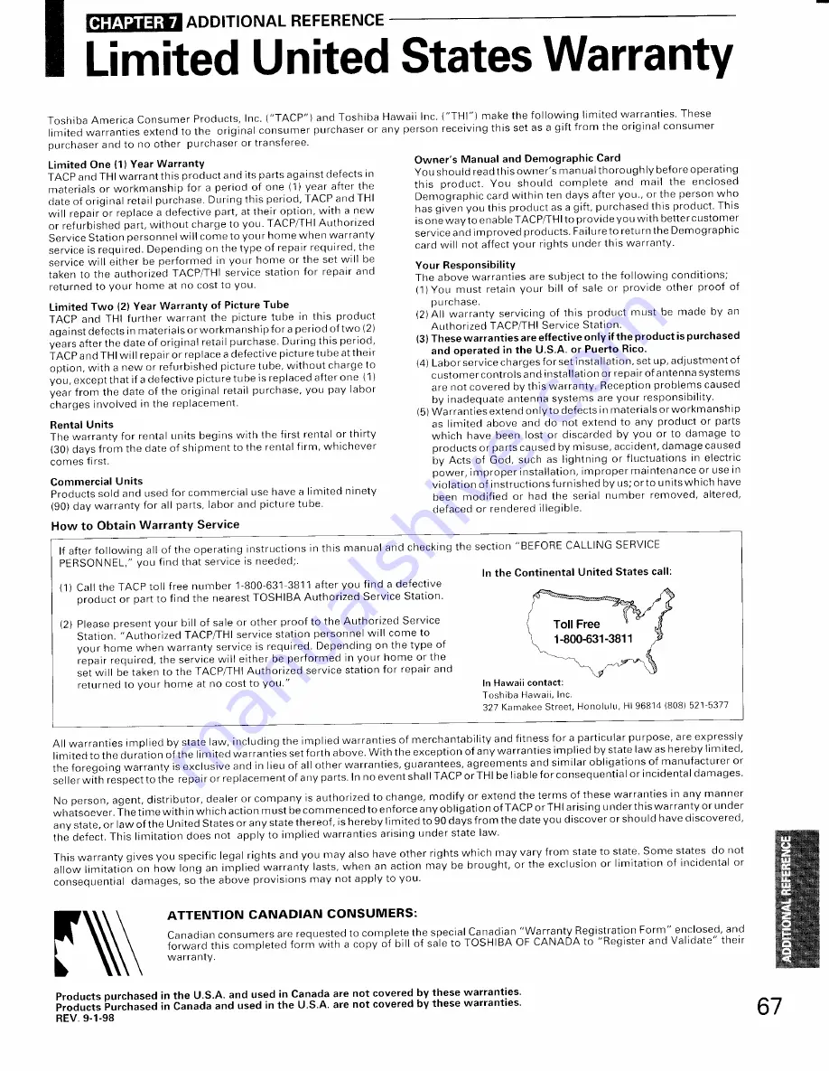 Toshiba TP50H64 Owner'S Manual Download Page 67