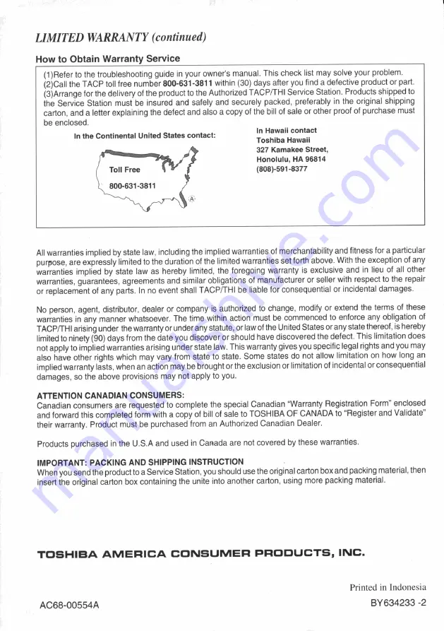 Toshiba W-607 Owner'S Manual Download Page 39