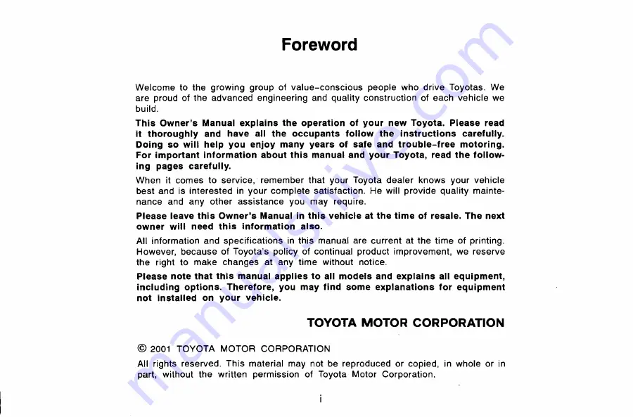 Toyota LAND CRUISER 78 series Owner'S Manual Download Page 2