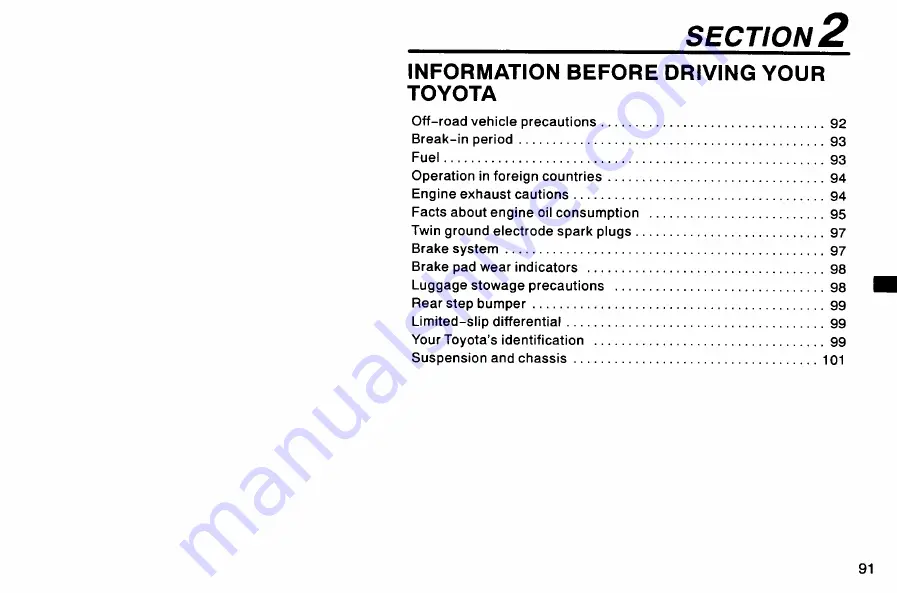 Toyota LAND CRUISER 78 series Owner'S Manual Download Page 98