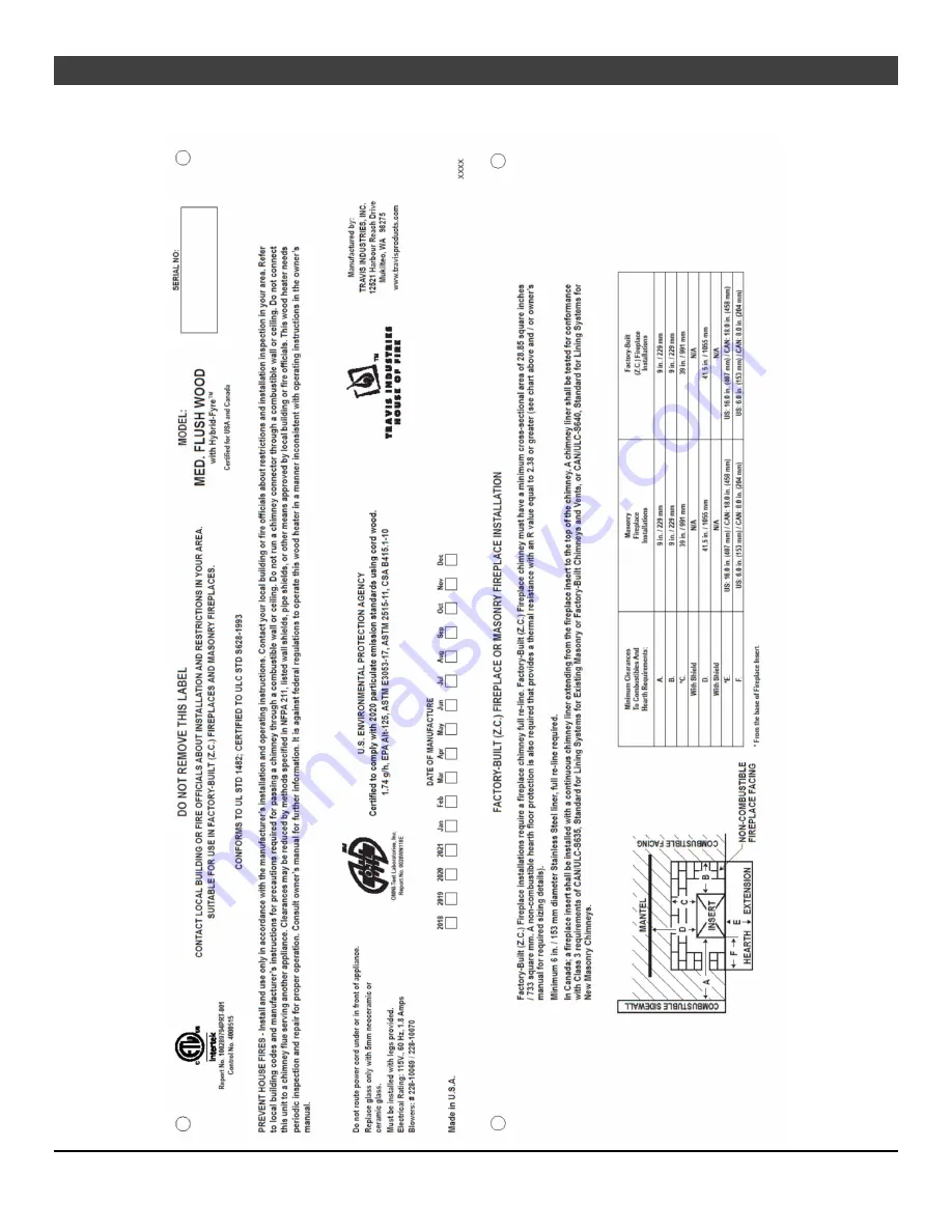 Travis Industries Medium Flush Wood Hybrid Fyre Insert Manual Download Page 227